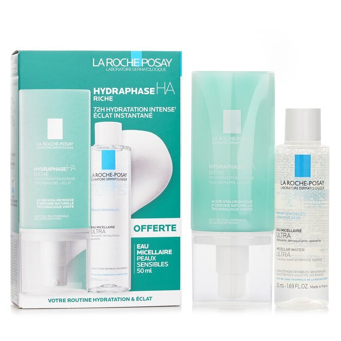 La Roche Posay Votre Routine Hydatation & Eclat Set: Hydraphase HA Riche Moisturizing  Cream 50ml + Micellar Water 50ml 2pcs