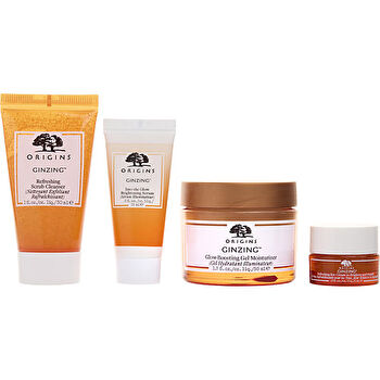 Origins Fave Four Set: Ginzing Refreshing Scrub Cleaner 30ml/1oz & Into The Glow Brightening Serum 15ml/0.5oz & Refreshing Eye Cream 4.4ml/0.15oz & Glow-boosting Gel Moisturizer 50ml/1.7oz 4pcs