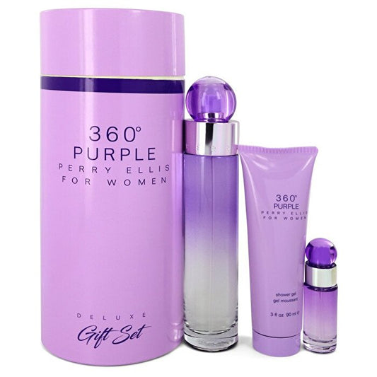 Perry Ellis Perry Ellis 360 Purple Gift Set - 3.4 oz Eau De Parfum Spray + Mini Eau De Parfum Spray + 3 oz Shower Gel