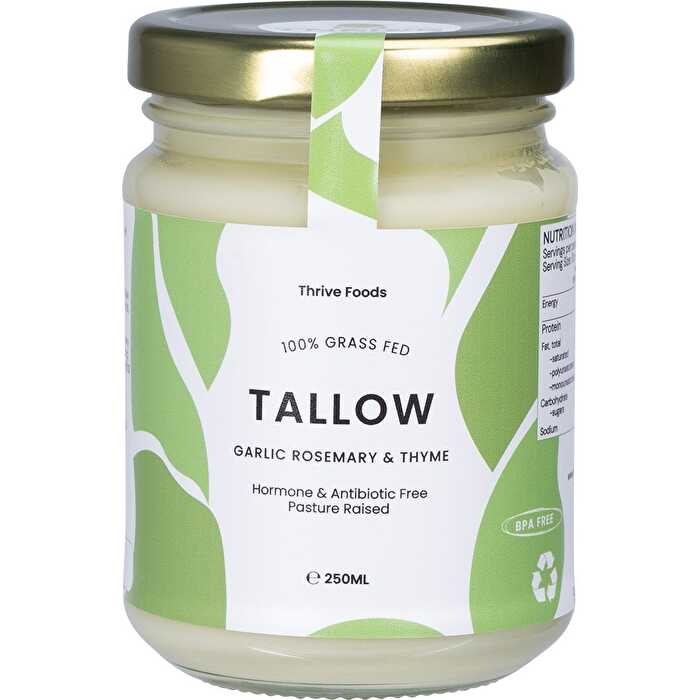 100% Grass Fed Tallow Garlic, Rosemary & Thyme 250ml